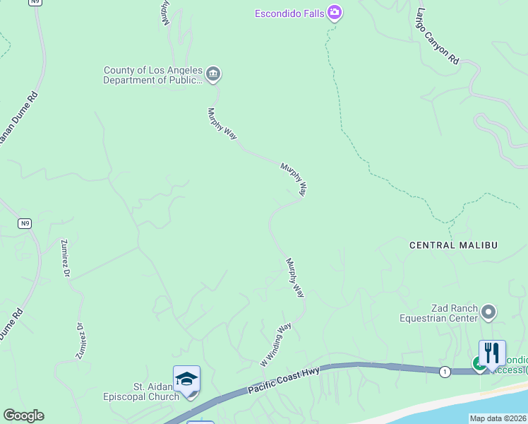 map of restaurants, bars, coffee shops, grocery stores, and more near 6093 Murphy Way in Malibu