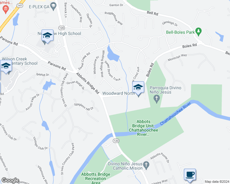 map of restaurants, bars, coffee shops, grocery stores, and more near 310 Winherst Lane in Duluth