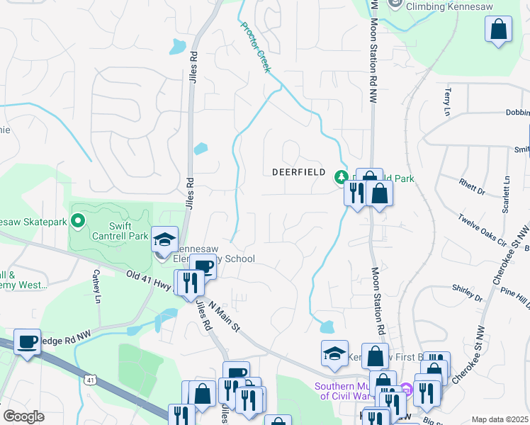 map of restaurants, bars, coffee shops, grocery stores, and more near 1011 Darvin Lane in Kennesaw