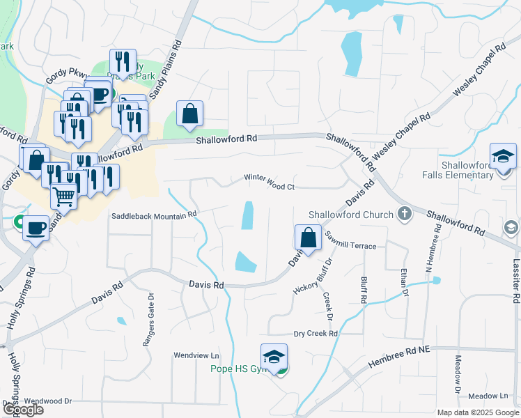 map of restaurants, bars, coffee shops, grocery stores, and more near 3447 Williams Road Northeast in Marietta