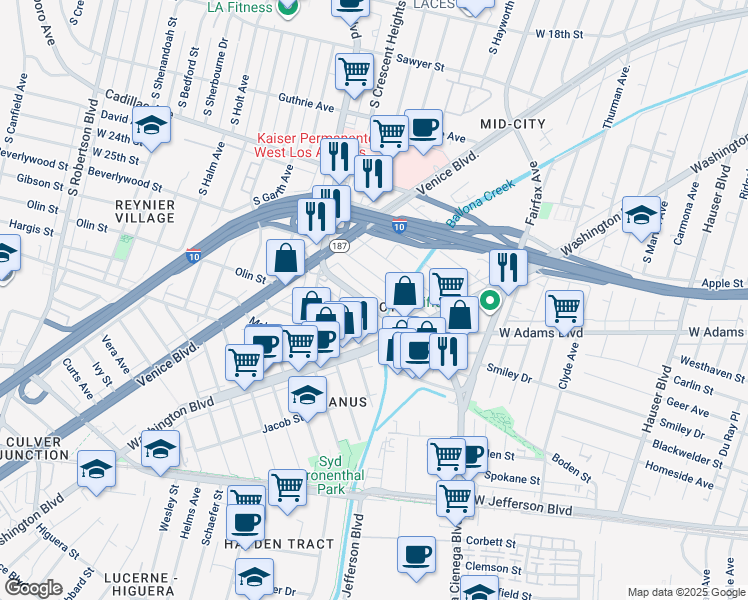 map of restaurants, bars, coffee shops, grocery stores, and more near 2732 South La Cienega Boulevard in Los Angeles