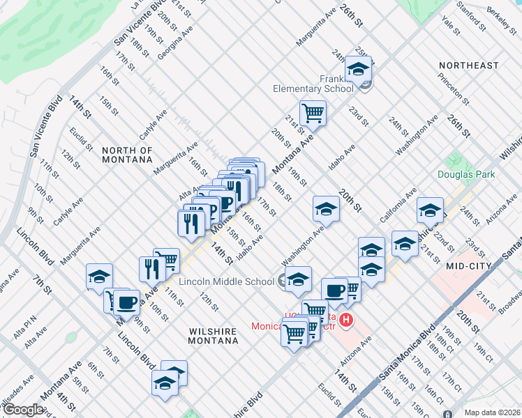 map of restaurants, bars, coffee shops, grocery stores, and more near 830 17th Street in Santa Monica