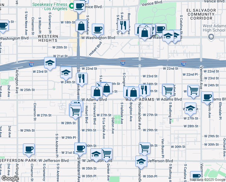 map of restaurants, bars, coffee shops, grocery stores, and more near 1808 West 25th Street in Los Angeles