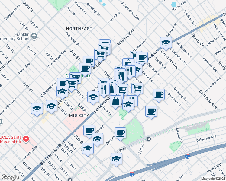 map of restaurants, bars, coffee shops, grocery stores, and more near 1349 26th Street in Santa Monica
