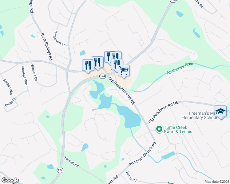 map of restaurants, bars, coffee shops, grocery stores, and more near 1830 Sunset Harbour Point in Lawrenceville