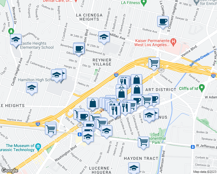 map of restaurants, bars, coffee shops, grocery stores, and more near 8783 Cattaraugus Avenue in Los Angeles