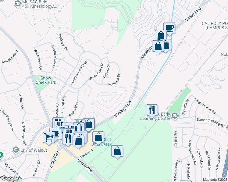 map of restaurants, bars, coffee shops, grocery stores, and more near 22085 Manarola Way in Walnut
