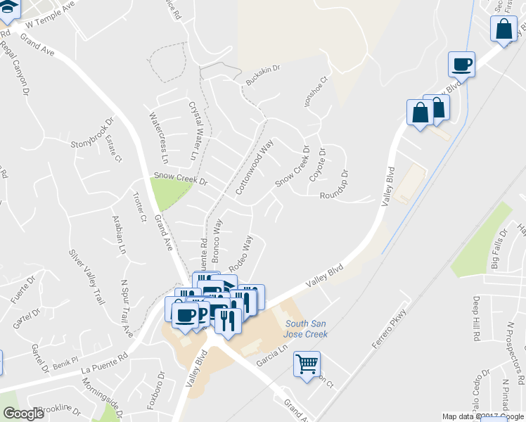 map of restaurants, bars, coffee shops, grocery stores, and more near 715 Laurelwood Way in Walnut