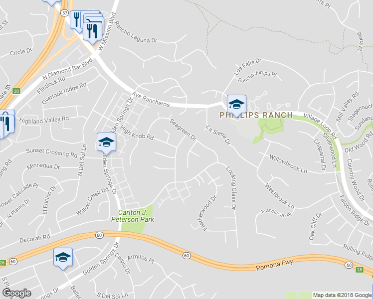 map of restaurants, bars, coffee shops, grocery stores, and more near 1101 Hourglass Place in Diamond Bar