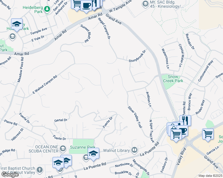 map of restaurants, bars, coffee shops, grocery stores, and more near 931 Sky Meadow Place in Walnut