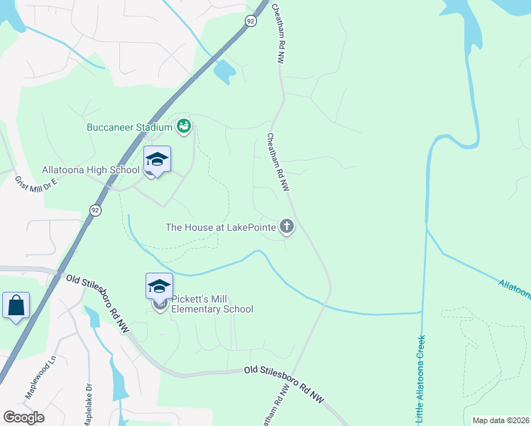 map of restaurants, bars, coffee shops, grocery stores, and more near 3226 Deer Valley Drive Northwest in Acworth