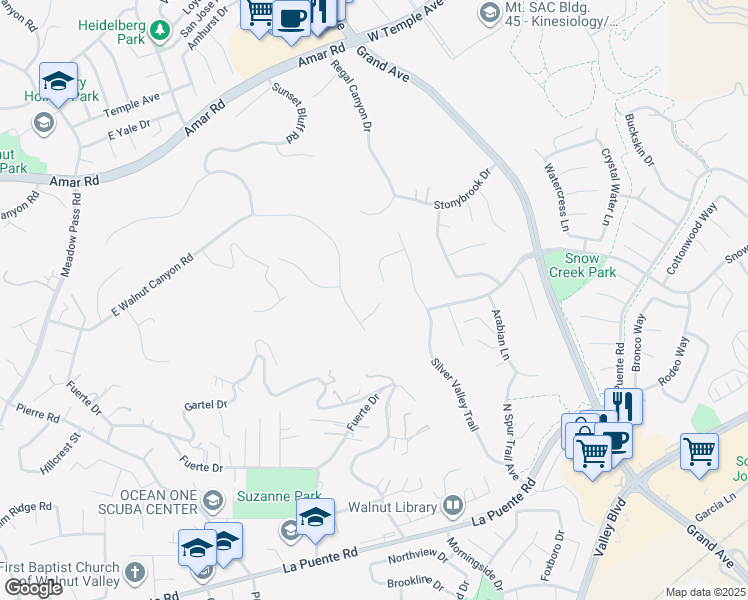 map of restaurants, bars, coffee shops, grocery stores, and more near 931 Sky Meadow Place in Walnut