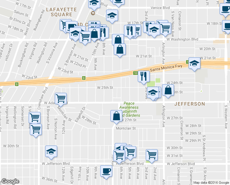 map of restaurants, bars, coffee shops, grocery stores, and more near 2520 7th Avenue in Los Angeles