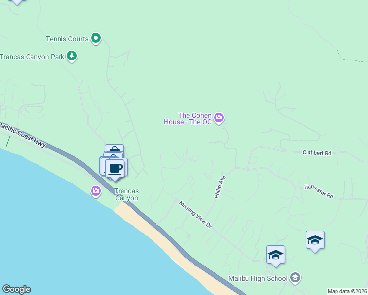 map of restaurants, bars, coffee shops, grocery stores, and more near 6277 Sea Star Drive in Malibu