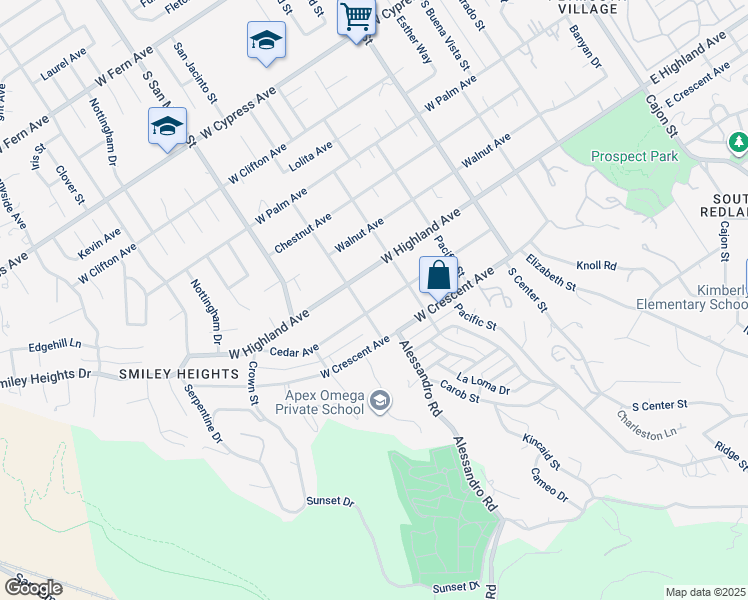 map of restaurants, bars, coffee shops, grocery stores, and more near 1048 Cedar Avenue in Redlands