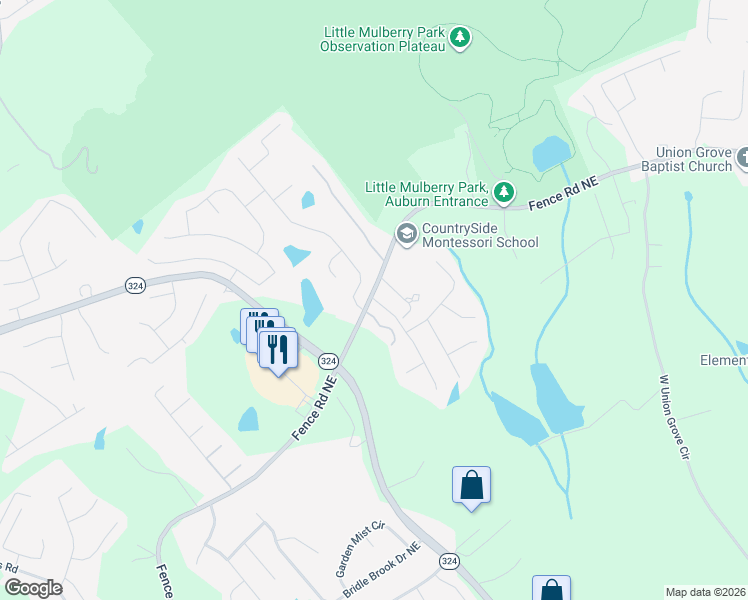 map of restaurants, bars, coffee shops, grocery stores, and more near 738 York View Dr NE in Auburn