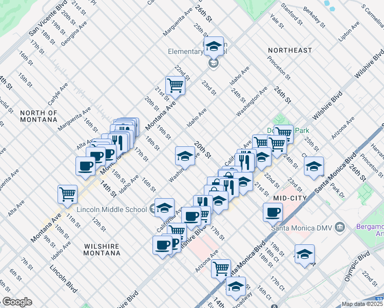map of restaurants, bars, coffee shops, grocery stores, and more near 948 19th Street in Santa Monica