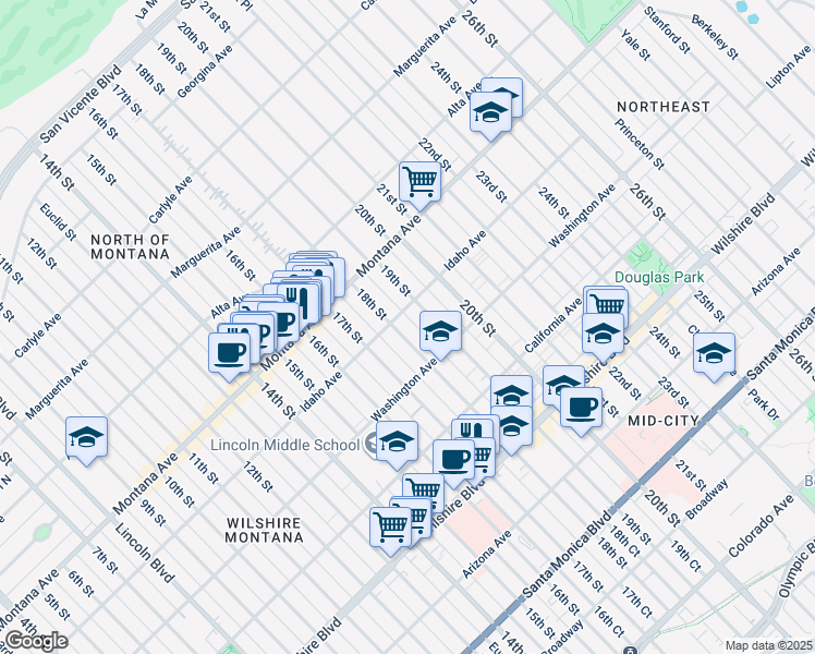 map of restaurants, bars, coffee shops, grocery stores, and more near 916 18th Street in Santa Monica