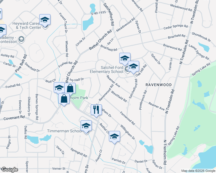 map of restaurants, bars, coffee shops, grocery stores, and more near 4902 Westfield Road in Columbia