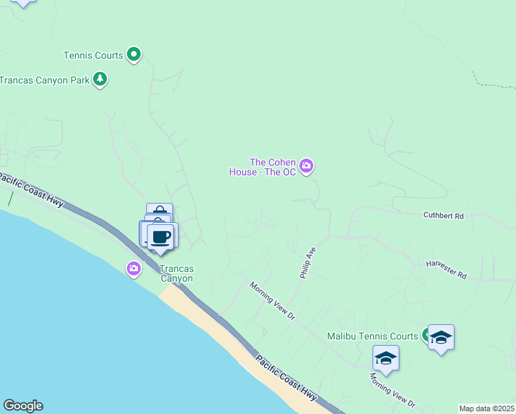 map of restaurants, bars, coffee shops, grocery stores, and more near 6270 Sea Star Drive in Malibu