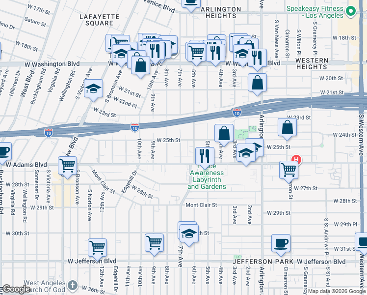 map of restaurants, bars, coffee shops, grocery stores, and more near 2520 7th Avenue in Los Angeles