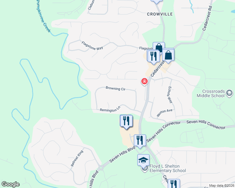 map of restaurants, bars, coffee shops, grocery stores, and more near 299 Browning Circle in Acworth
