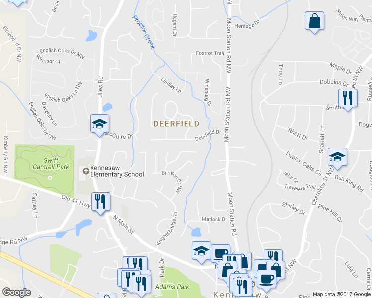 map of restaurants, bars, coffee shops, grocery stores, and more near 1055 Coker Circle Northwest in Kennesaw