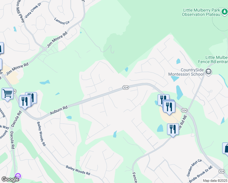 map of restaurants, bars, coffee shops, grocery stores, and more near 953 Auburn Road in Dacula