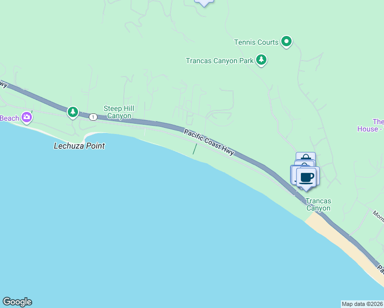map of restaurants, bars, coffee shops, grocery stores, and more near 31206 Broad Beach Road in Malibu