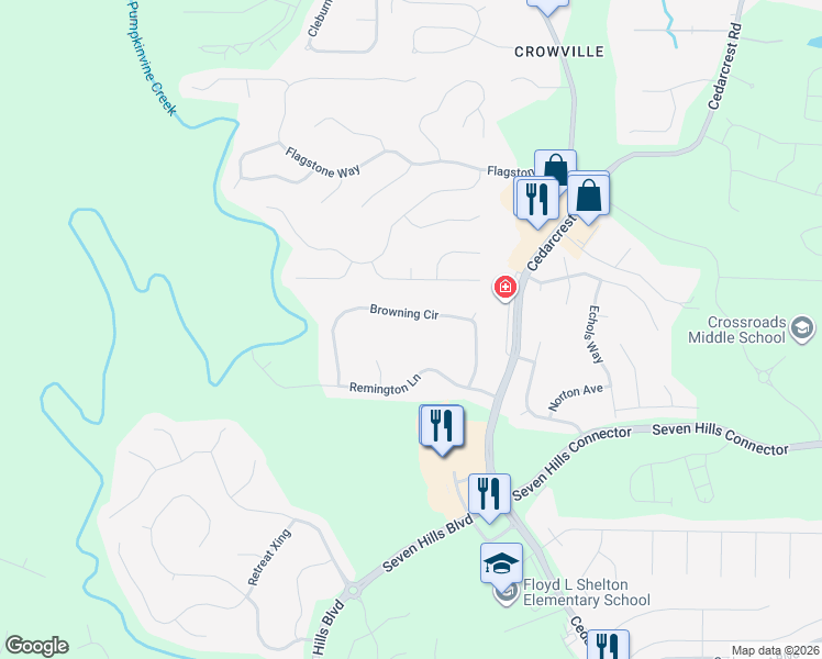 map of restaurants, bars, coffee shops, grocery stores, and more near 299 Browning Circle in Acworth