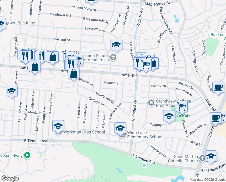 map of restaurants, bars, coffee shops, grocery stores, and more near 820 Lacon Avenue in La Puente