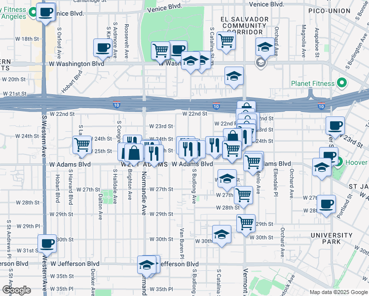 map of restaurants, bars, coffee shops, grocery stores, and more near 2430 Raymond Avenue in Los Angeles