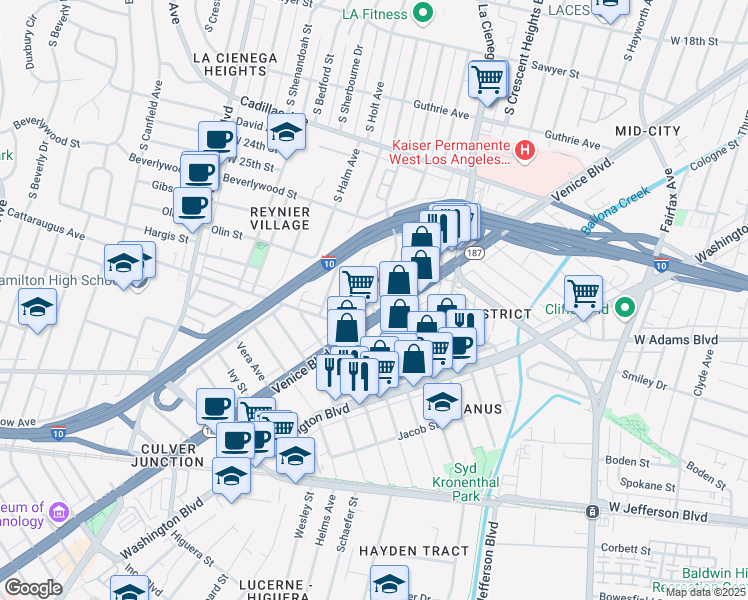 map of restaurants, bars, coffee shops, grocery stores, and more near 8659 Venice Boulevard in Los Angeles