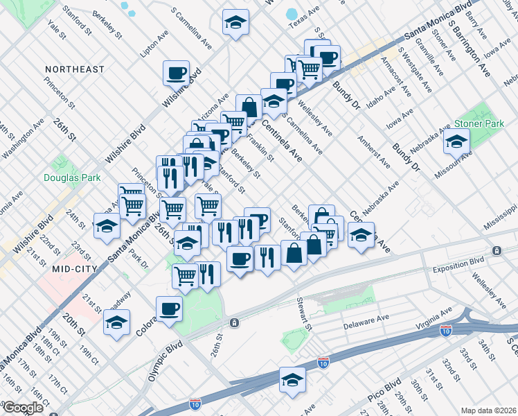 map of restaurants, bars, coffee shops, grocery stores, and more near 2944 Colorado Avenue in Santa Monica
