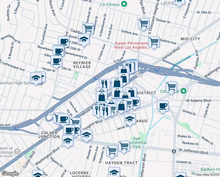 map of restaurants, bars, coffee shops, grocery stores, and more near 8659 Venice Boulevard in Los Angeles