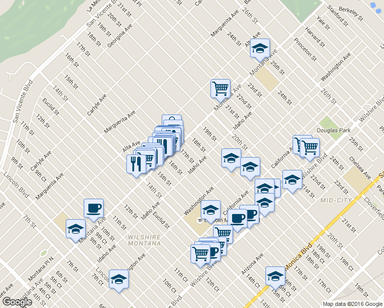 map of restaurants, bars, coffee shops, grocery stores, and more near 833 17th Street in Santa Monica