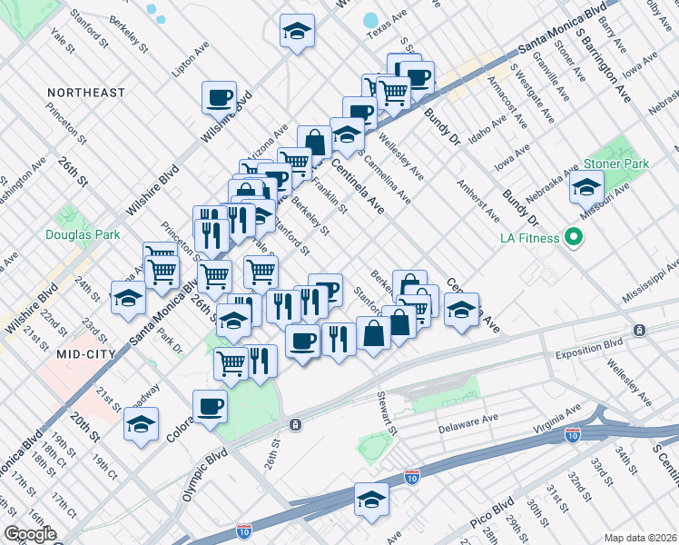map of restaurants, bars, coffee shops, grocery stores, and more near 2944 Colorado Avenue in Santa Monica