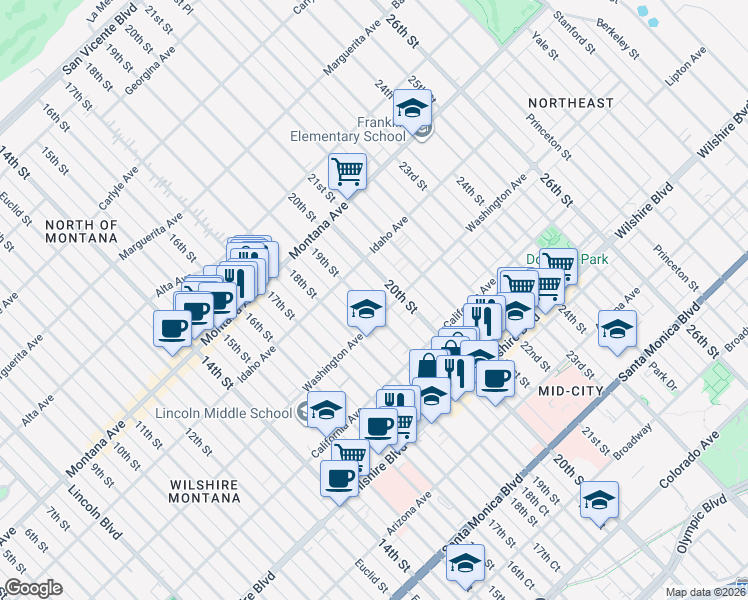 map of restaurants, bars, coffee shops, grocery stores, and more near 943 19th Street in Santa Monica