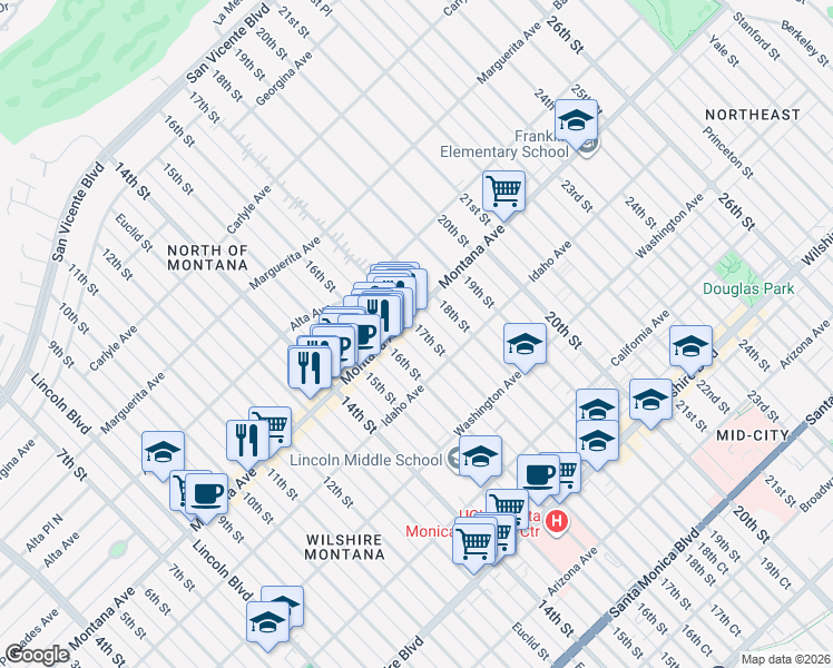 map of restaurants, bars, coffee shops, grocery stores, and more near 816 17th Street in Santa Monica