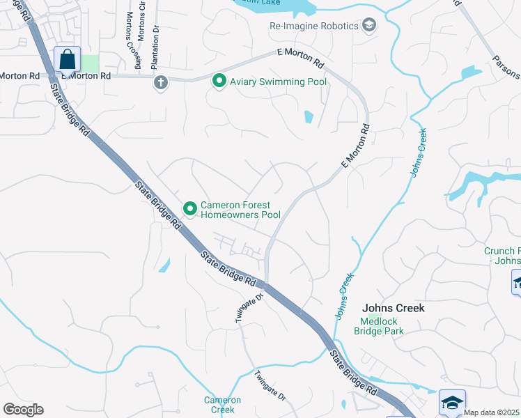 map of restaurants, bars, coffee shops, grocery stores, and more near 5215 Skidaway Drive in Alpharetta