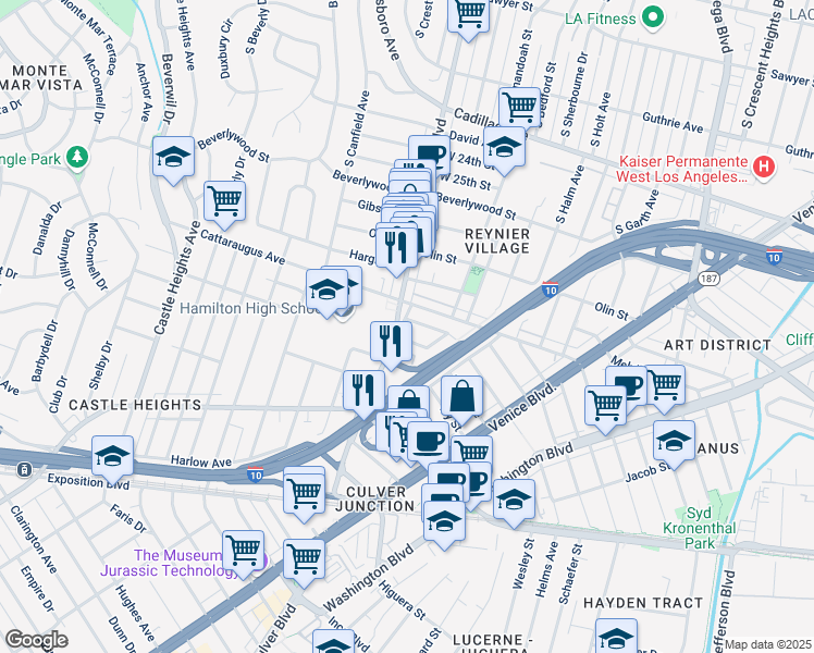 map of restaurants, bars, coffee shops, grocery stores, and more near 8968 Kramerwood Place in Los Angeles
