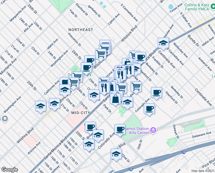 map of restaurants, bars, coffee shops, grocery stores, and more near in Santa Monica