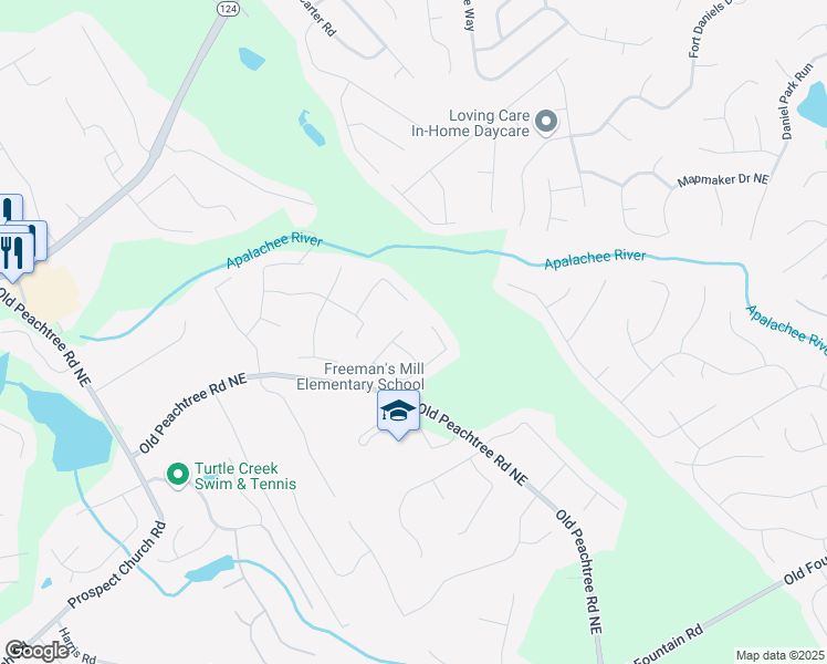 map of restaurants, bars, coffee shops, grocery stores, and more near 2405 Landrum Court in Lawrenceville