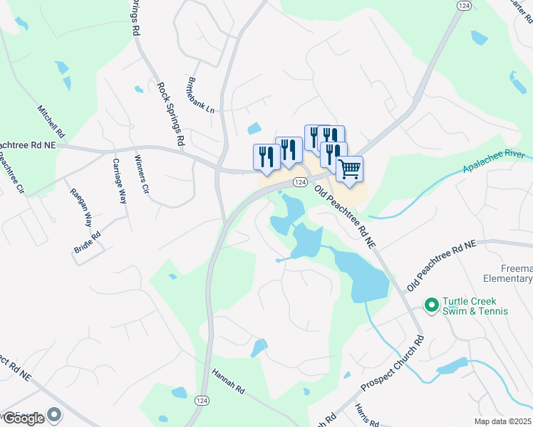 map of restaurants, bars, coffee shops, grocery stores, and more near 1865 Terrace Lake Drive in Lawrenceville