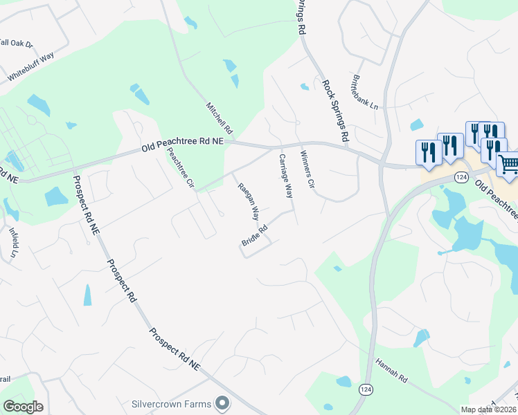 map of restaurants, bars, coffee shops, grocery stores, and more near 1979 Raegan Way in Lawrenceville