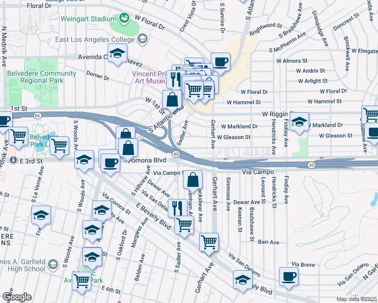 map of restaurants, bars, coffee shops, grocery stores, and more near 812 West Fernfield Drive in Monterey Park