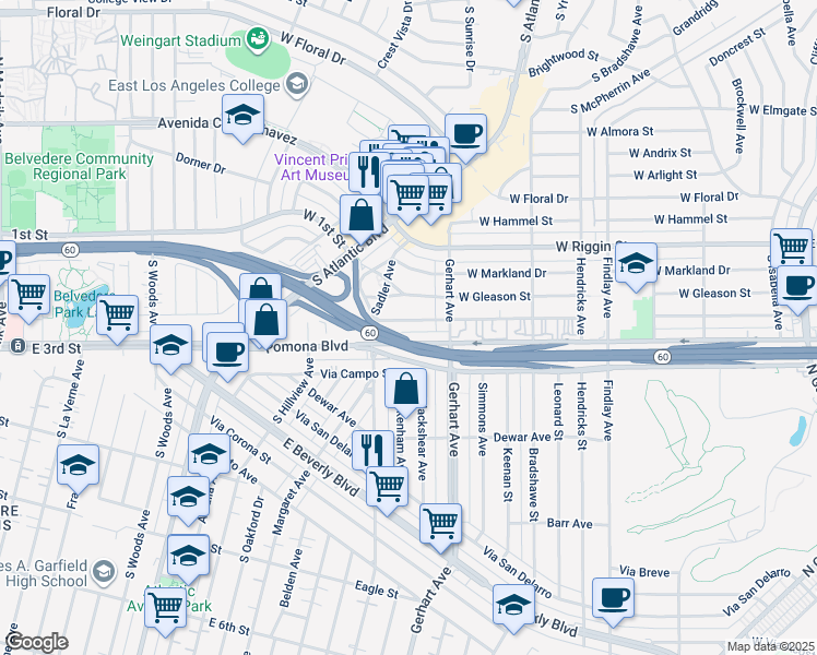 map of restaurants, bars, coffee shops, grocery stores, and more near 804 West Fernfield Drive in Monterey Park