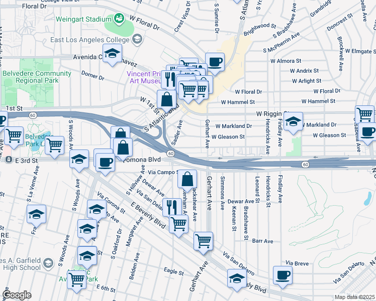 map of restaurants, bars, coffee shops, grocery stores, and more near 804 West Fernfield Drive in Monterey Park