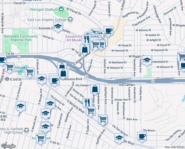 map of restaurants, bars, coffee shops, grocery stores, and more near 812 West Fernfield Drive in Monterey Park