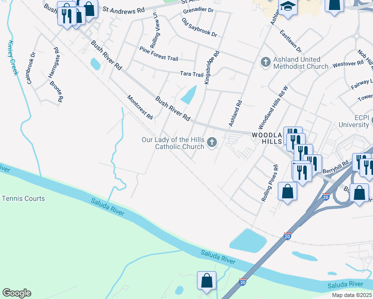 map of restaurants, bars, coffee shops, grocery stores, and more near 912 Kingsbridge Road in Columbia